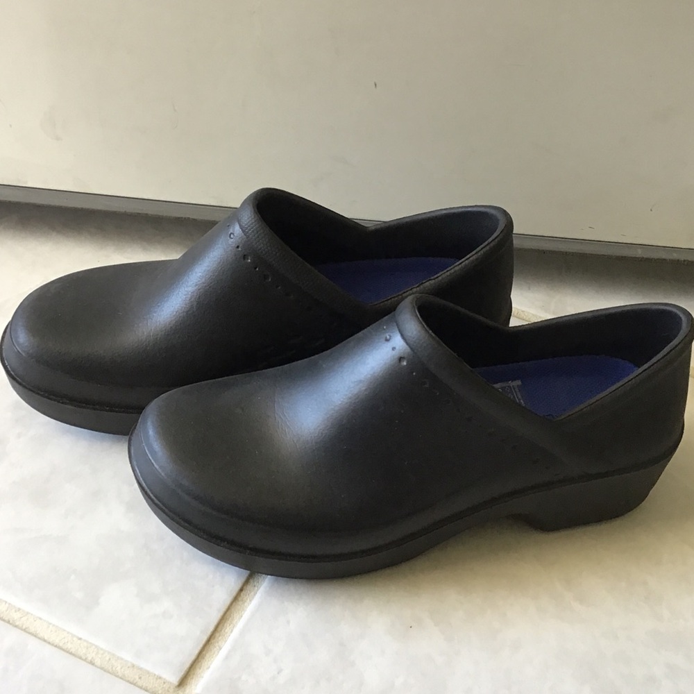 Shoes For Crews Women's Black Slip-On Slip Resistant Work Clogs with Blue Insole